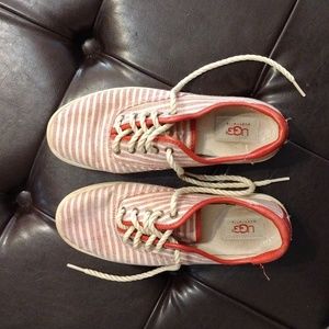 Ugg Eyan II Striped Seersucker Lace Canvas Red White